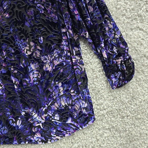 Roz & Ali Women Velvet Burnout Blouse Size 2X Purple 3/4 Sleeve Whimsical Witchy - Picture 2 of 12